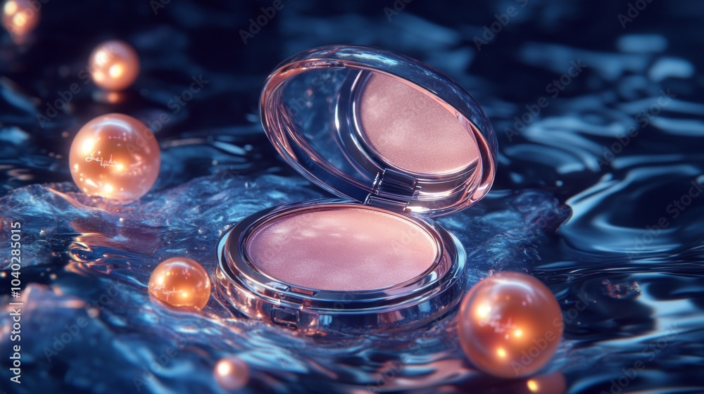 Aufkleber a small container of makeup is floating in a pool of water with many small
