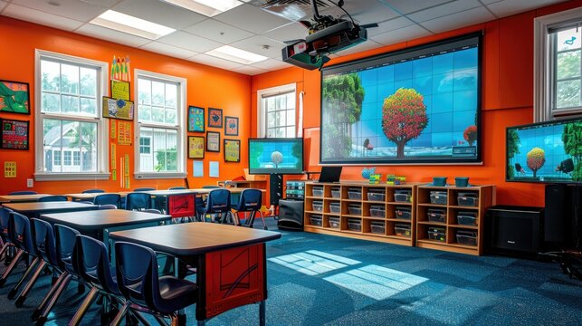 High-tech classroom with interactive smart boards - Powered by Adobe