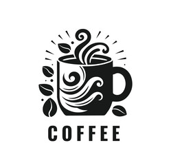 coffee cup icon or logo design black silhouette label