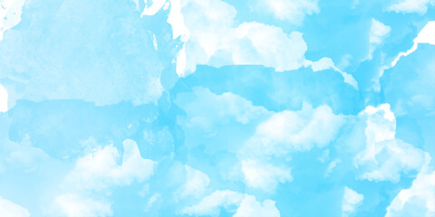 sunny sky blue light watercolor background. Aquarelle painting brush effect card paper textured canvas cloudy smoke space for text, entertaining card, template. aquamarine color graphics illustration