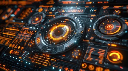 High-tech interface with floating holographic data