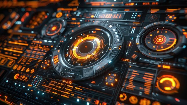 High-tech interface with floating holographic data