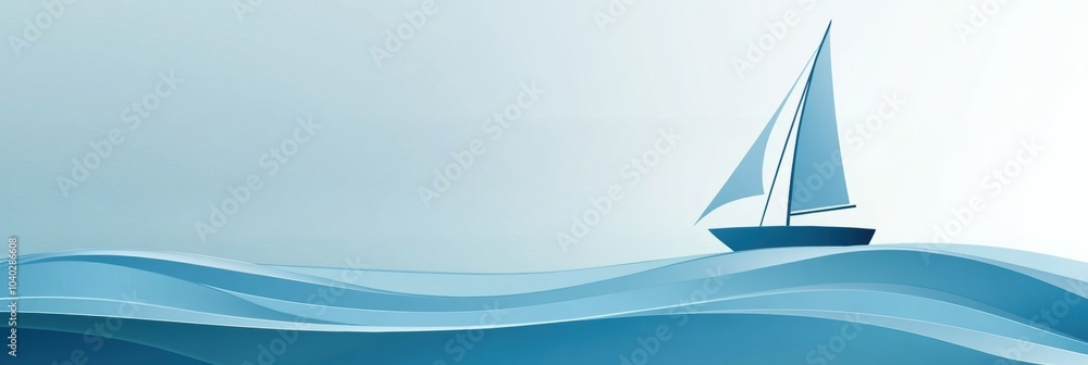 Poster a sleek sailboat navigates smooth, minimalist waves on a calm sea, creating a peaceful and tranquil 