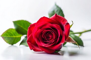 Stunning Single Red Rose Isolated on White Background – Perfect for Floral Designs and Romantic Themes