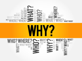 WHY? Question word and questions whose answers are considered basic in information gathering or problem solving, word cloud background