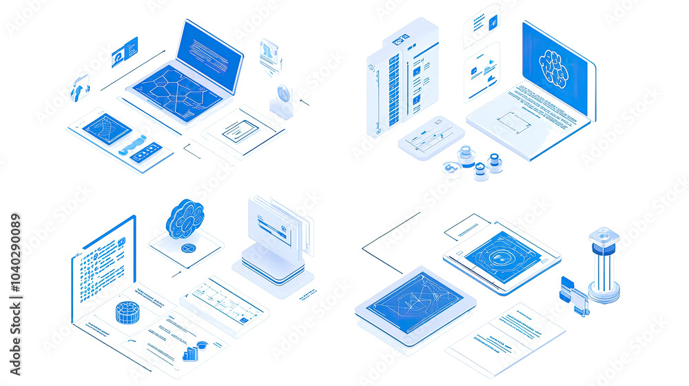 Poster collection of isometric flowcharts for ai content creation tasks generative ai