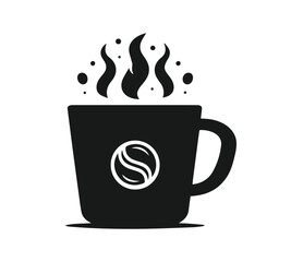 coffee cup icon with coffee beans  black silhouette logo
