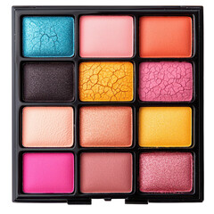 Fototapeta premium Colorful eyeshadow palette with various vibrant shades on a white isolated background. transparent background.