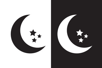 Moon and stars icon isolated. Flat design. Moon and star Icon isolated on white Background. Night symbol for your web site design, logo. Flat design. filled black symbol. Vector EPS 10. 
