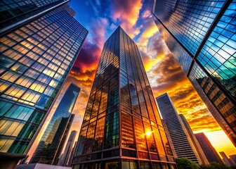 Fototapeta premium Stunning Sunset Over Urban Skyline - Architectural Photography for High Quality Digital Video