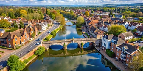 Aerial view of Bridge Street Bridge in Newbury Berkshire from the River Kennet and Avon Canal intersection