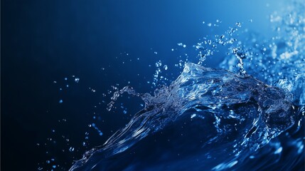 Blue Ocean Wave Splash with Water Droplets
