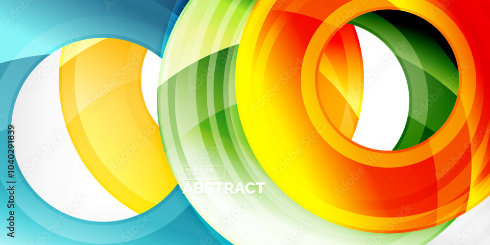 Poster bright colorful circles with light effects. abstract background