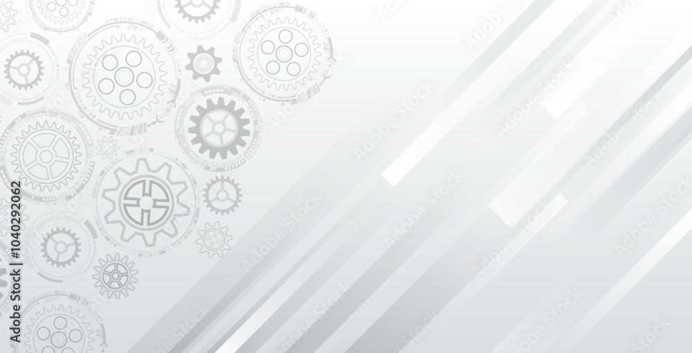 Poster the mechanism consisting of gears on a gray background for the presentation. cogwheel for science ex