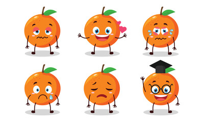 funny orange cartoon character with different pose activity design illustration