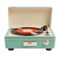 Fototapeta premium A vintage-style turntable with a vinyl record playing.