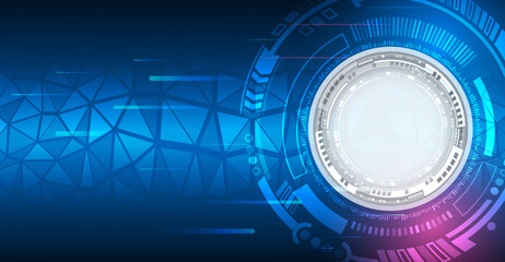 Obraz premium Hi-tech computer digital technology concept. Abstract technology communication vector illustration. Wide Blue background with various technological elements.