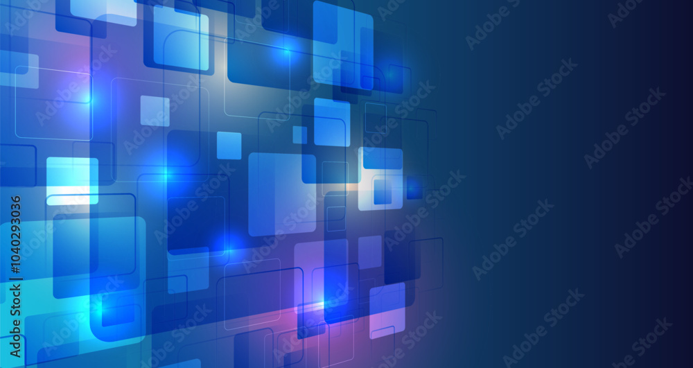 Aufkleber Large data stream on a dark background, glowing lines and squares. Data set analysis and visualization. Abstract business analytics. An array of information in the form of receding stripes.