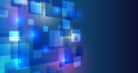 Large data stream on a dark background, glowing lines and squares. Data set analysis and visualization. Abstract business analytics. An array of information in the form of receding stripes.