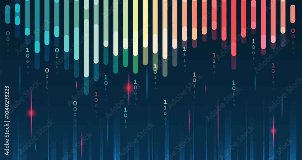 Aufkleber Structuring the flow of information. Data analytics concept. Sorting a large amount of data on a dark background. Big data visualization. Futuristic network or business analytics.