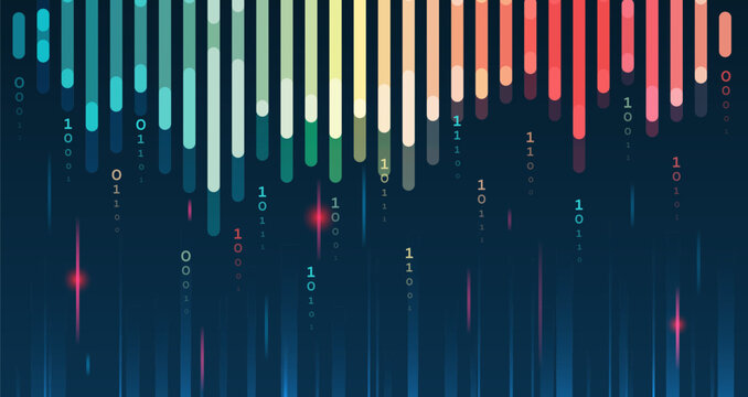 Structuring the flow of information. Data analytics concept. Sorting a large amount of data on a dark background. Big data visualization. Futuristic network or business analytics.