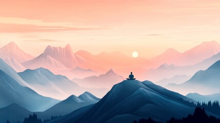 Obraz premium Serene Meditation in Tranquil Mountains, a man practicing yoga amidst calm, peaceful surroundings, embodying relaxation, mindfulness, and the essence of well-being.