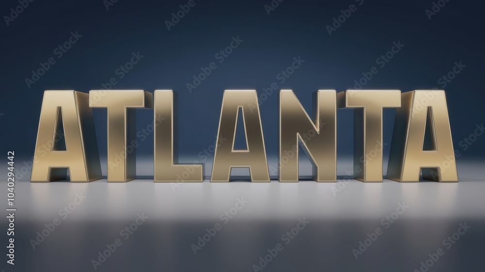 Canvas Prints 3D Golden Text 'ATLANTA' on a Dark Background: Ideal for Marketing and Branding Purposes