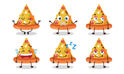 funny slice of pizza cartoon with various expressions design illustration