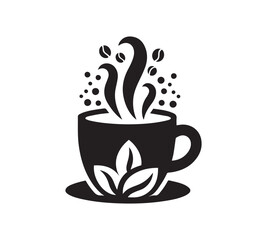 coffee cup icon with coffee beans  black silhouette logo