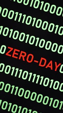 ZERO-DAY text and binary code concept from the desktop computer screen,ZERO-DAY vulnerability concept (also known as a 0-day)A zero-day vulnerability is a flaw in software or hardware.