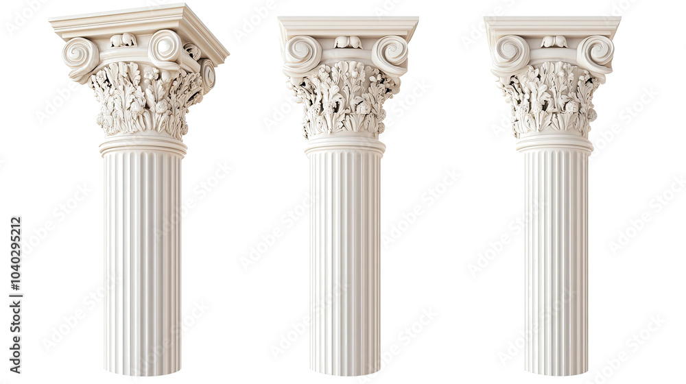 Poster set of three architectural ionic columns on a transparent background generative ai
