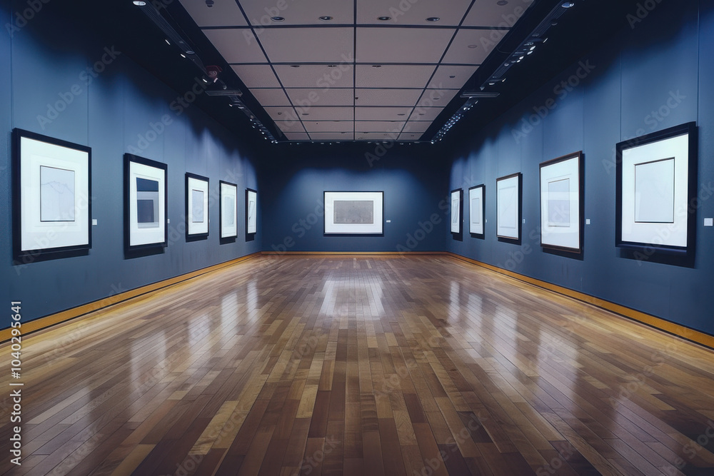 Aufkleber empty frames in an art gallery: a series of empty picture frames in a modern gallery, symbolizing th
