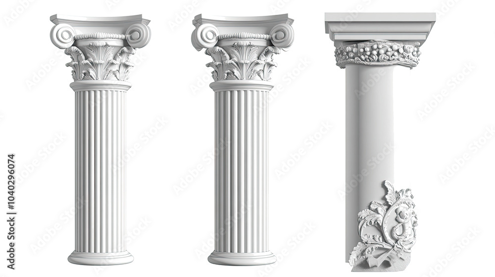 Poster ionic white columns on transparent background generative ai