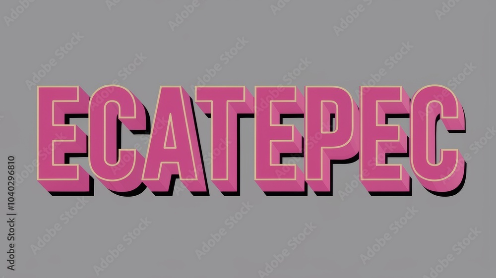 Wall mural Bold Graphic Text Sign: ECATEPEC in Pink Against a Gray Background, Ideal for Urban Artwork or Branding.