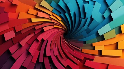 Colorful abstract segmentation pattern with vibrant geometric shapes swirling into a vortex, modern art concept