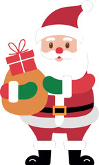 Cartoon-style Santa Claus illustration with a gift bag, ideal for digital Christmas designs, posters, and holiday season promotions.