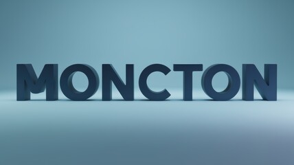 3D Typography of 'MONCTON' with a blue gradient background, suitable for branding or city promotion.
