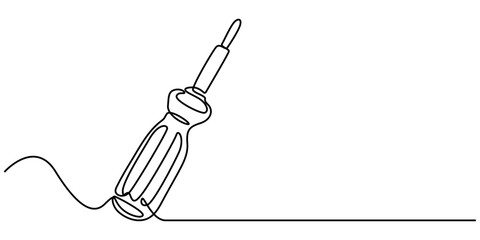 Continuous editable line drawing of screwdriver. Single line screwdriver icon, Continuous editable line drawing of screwdriver. Single line screwdriver icon. Continuous line drawing of screwdriver.
