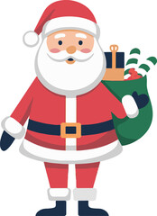 Festive Santa Claus in a classic red outfit holding a bag of gifts, perfect for holiday web design, seasonal decor, and digital marketing.