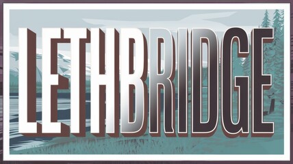 Vintage Lethbridge Sign: Bold Typography with Scenic Background Ideal for Travel Enthusiasts