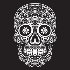 Vector illustration of an ornately decorated Day of the Dead sugar skull, or calavera, day of Dead