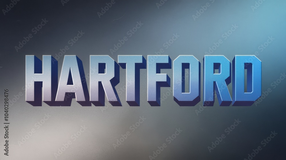 Wall mural 3D Text Rendering: Bold 'HARTFORD' in Metallic Blue Design, Ideal for Branding and Graphic Use