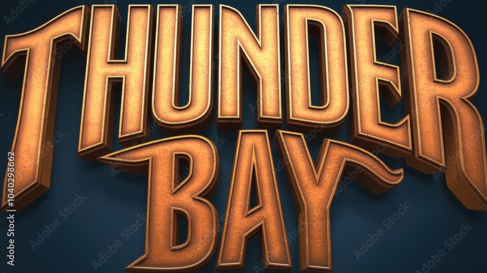 Sticker Stylized 3D Text: 'Thunder Bay' in Bold Orange, Ideal for Branding or Promotional Use