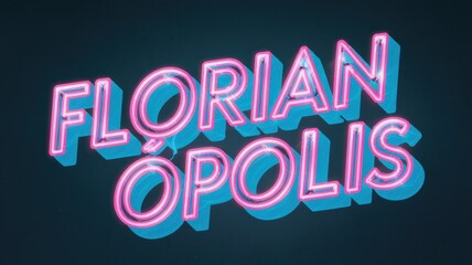 Fototapeta premium Neon Sign: 'FLORIAN ÓPOLIS' in vibrant pink and blue hues, perfect for promoting nightlife or tourism.