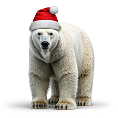 Fototapeta premium polar bear wearing santa hat on white background