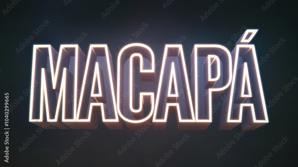 Sticker Modern Signage: The bold word 'MACAPÁ' in illuminated lettering against a dark backdrop, ideal for branding or tourism promotion.