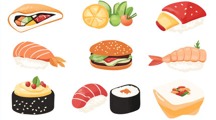 To imagine food icons, consider a series of universally recognizable symbols that represent various cuisines or food items. 