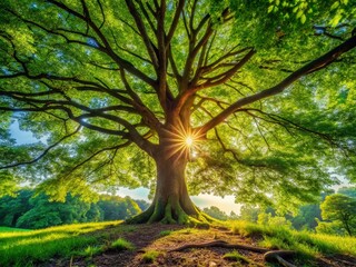 Sunshine on Growing Tree - Drone Photography of Lush Green Canopy and Sunlight Filtering Through Leaves