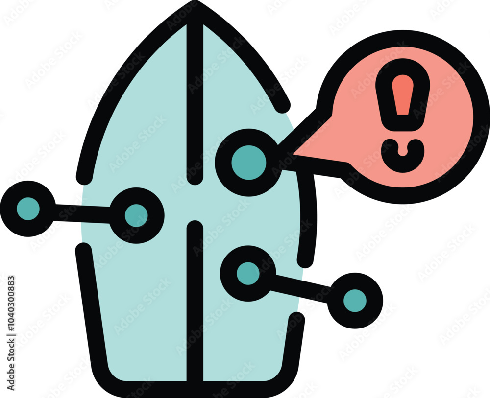 Poster neural network receiving information with an error alert, concept of machine learning problem or ai 