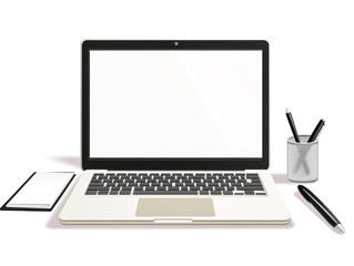 Fototapeta premium Laptop with Accessories on Clean Office Desk